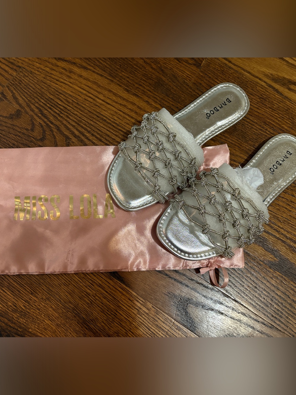 Miss Lola Silver Beaded Slide Mules